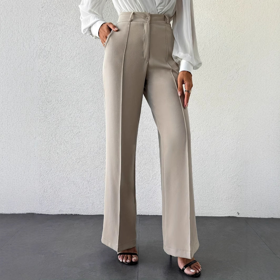 Pantaloni Eleganti Donna Vita Alta con Tasche Laterali