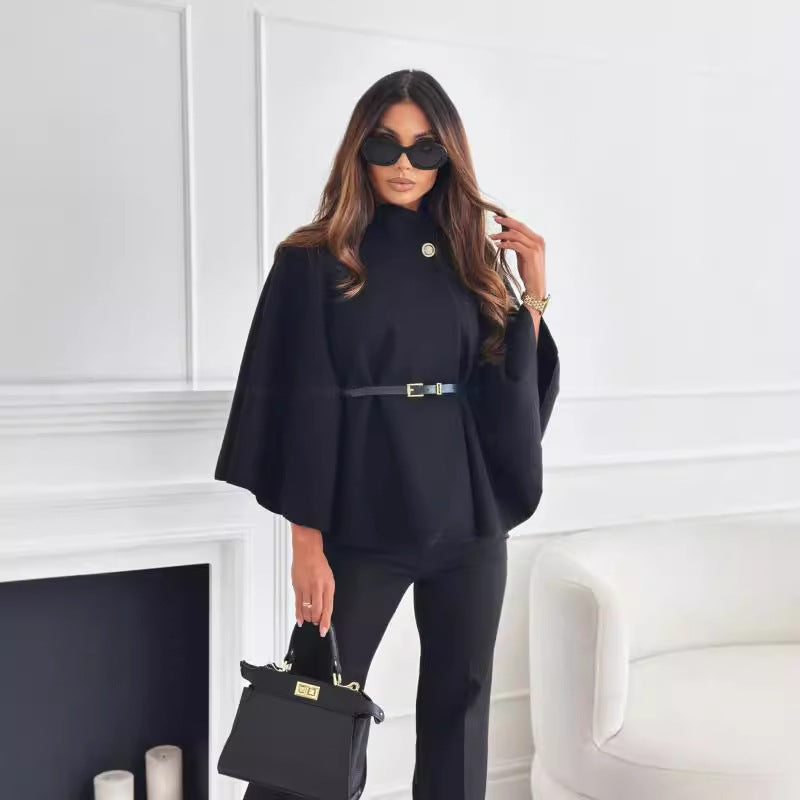 Cappa Donna Elegante con Collo Alto e Cintura