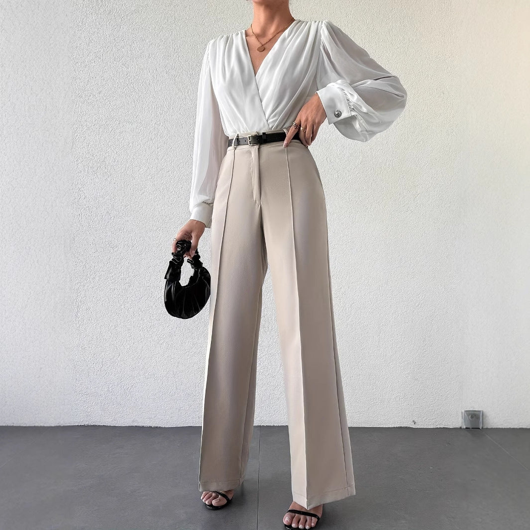 Pantaloni Eleganti Donna Vita Alta con Tasche Laterali