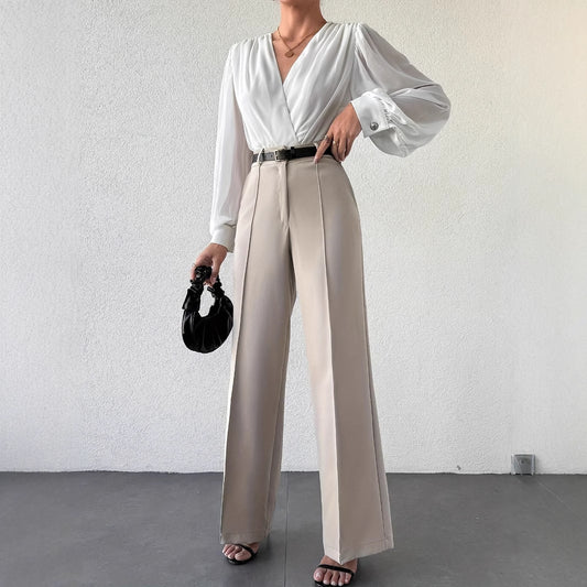 Pantaloni Eleganti Donna Vita Alta con Tasche Laterali