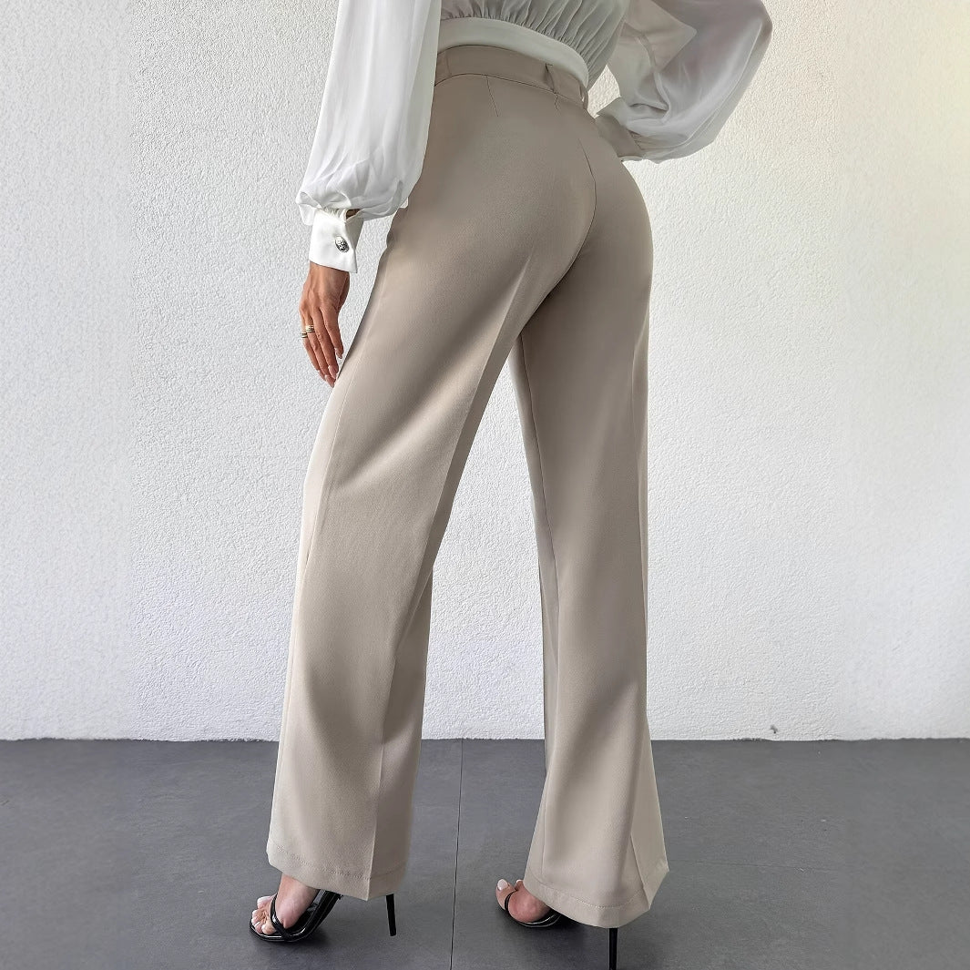 Pantaloni Eleganti Donna Vita Alta con Tasche Laterali