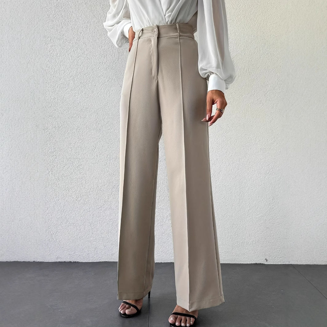 Pantaloni Eleganti Donna Vita Alta con Tasche Laterali