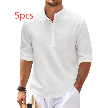Camicia Casual Uomo a Maniche Lunghe con Collo alla Coreana